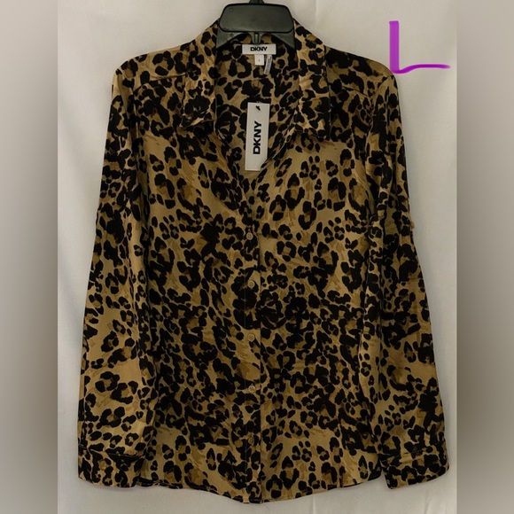 Dkny Tops - DKNY Black and Tan Animal Print Button Down Shirt